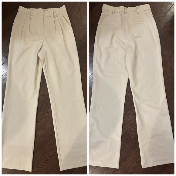 Skies Are Blue Pleated Front High Rise Wide Leg Cream Neutral Trousers - Picture 10 of 16